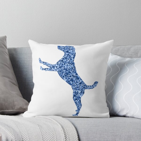 Aperçu de l'œuvre Chien sautant, silhouette triangulaire bleue créée et vendue par DymondDesigns.