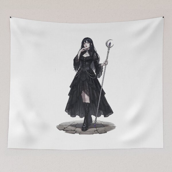 Item preview, Gothic Dark Fantasy Sorceress with Moon Staff & Lace Dress designed and sold by OH-MY-GOTH.