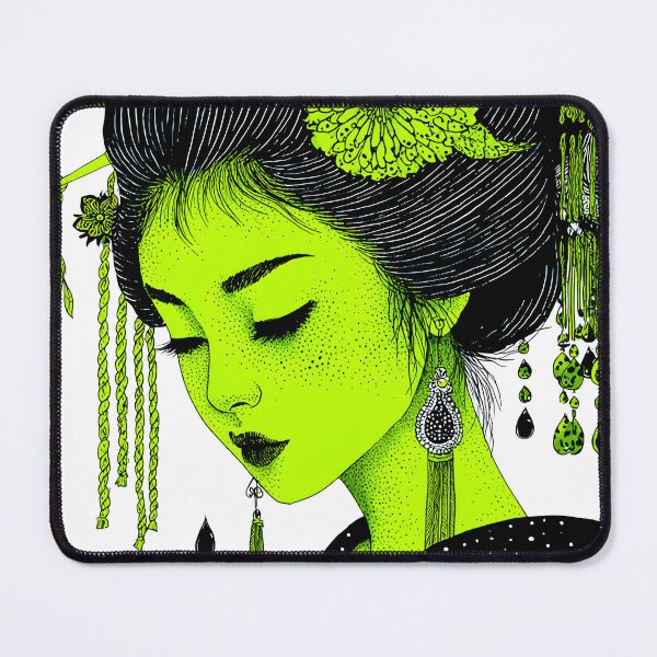 Item preview, Elegant Geisha with Vibrant Green Accents designed and sold by Artessie.