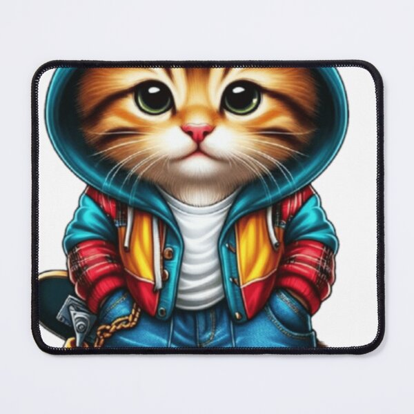 Item preview, Cute Skater Cat in Turquoise Hoodie or Kawaii Skateboarder Cat Cute 90s Streetwear designed and sold by ArhaanFashions.