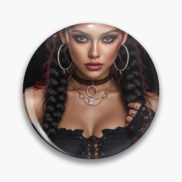 Item preview, Gothic Brunette with Space Buns & Lace-Up Top | Dark Pin Up for Man Cave designed and sold by SynthSeduction.