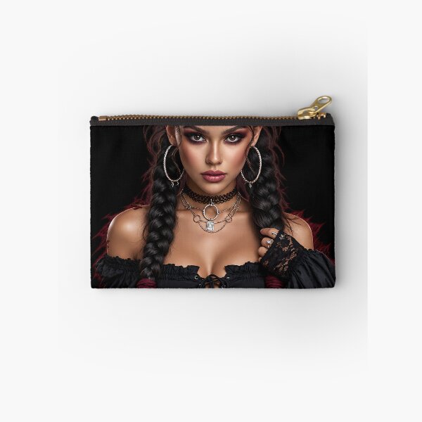 Item preview, Gothic Brunette with Space Buns & Lace-Up Top | Dark Pin Up for Man Cave designed and sold by SynthSeduction.