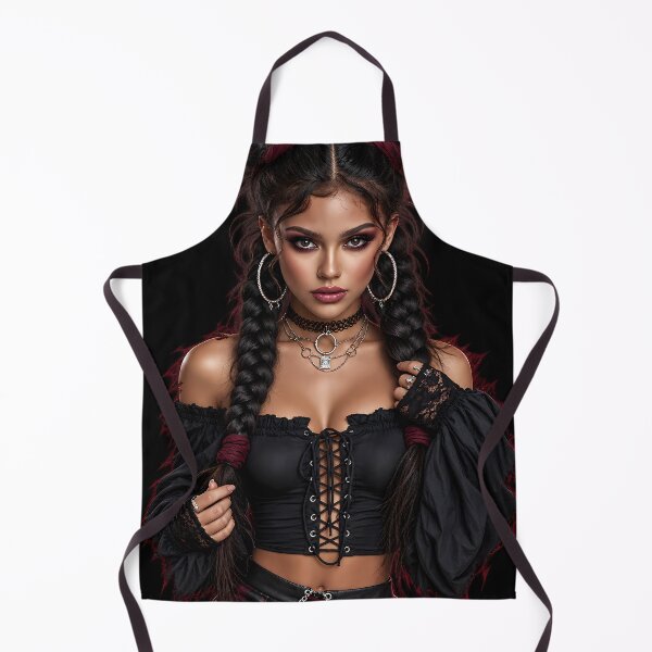 Item preview, Gothic Brunette with Space Buns & Lace-Up Top | Dark Pin Up for Man Cave designed and sold by SynthSeduction.