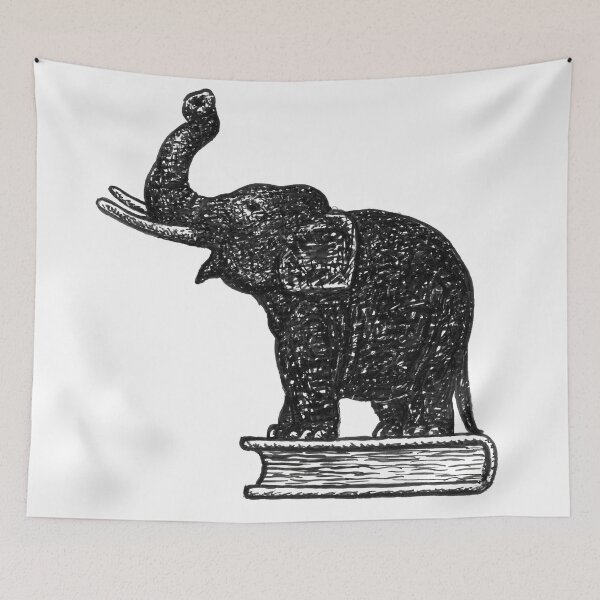 Item preview, "Elephant on a Book" (or "Elephant on Book Sketch") designed and sold by The Ravens Ballad.