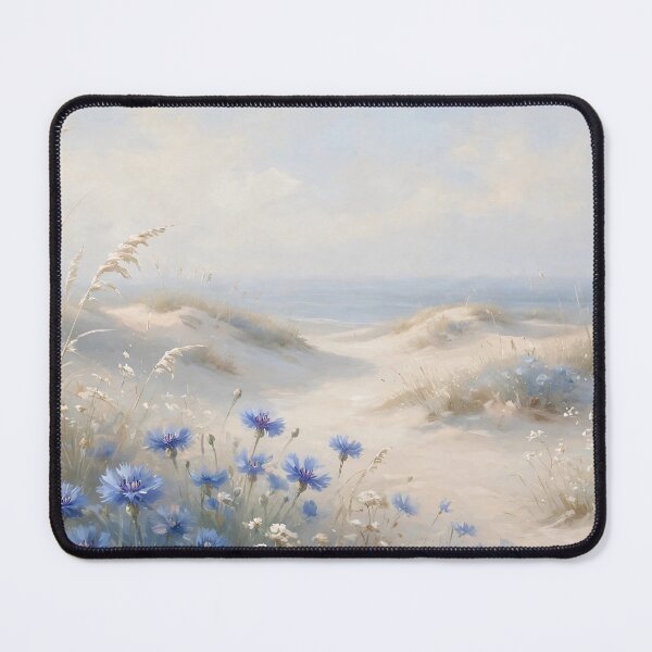 Item preview, Blue Cornflowers On Sandy Dunes - Coastal Beach Grass Painting designed and sold by Jozefin's Studio.