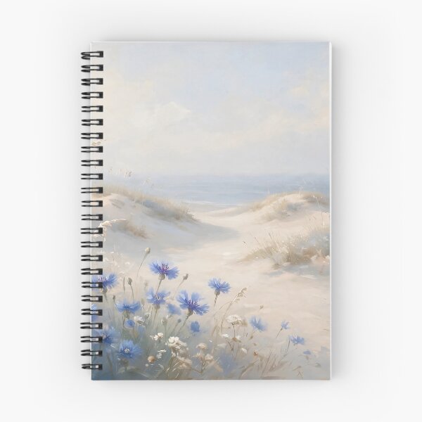 Item preview, Blue Cornflowers On Sandy Dunes - Coastal Beach Grass Painting designed and sold by Jozefin's Studio.