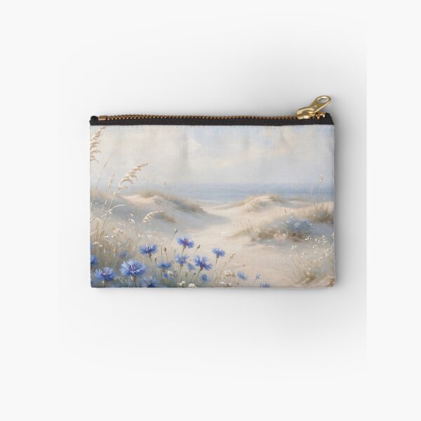 Item preview, Blue Cornflowers On Sandy Dunes - Coastal Beach Grass Painting designed and sold by Jozefin's Studio.