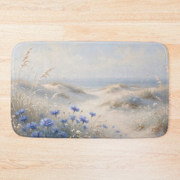 Item preview, Blue Cornflowers On Sandy Dunes - Coastal Beach Grass Painting designed and sold by Jozefin's Studio.