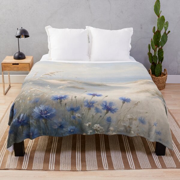 Item preview, Blue Cornflowers On Sandy Dunes - Coastal Beach Grass Painting designed and sold by Jozefin's Studio.