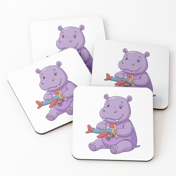 Item preview, Cute Purple Hippo Pilot with Toy Airplane Nursery Art designed and sold by KaleeDesigns.