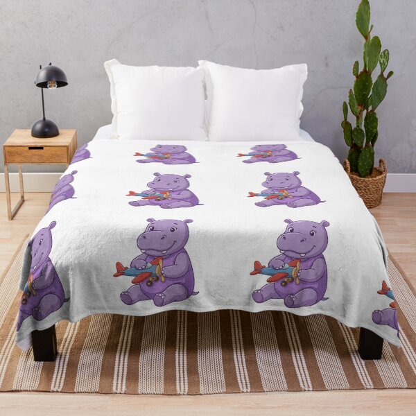 Item preview, Cute Purple Hippo Pilot with Toy Airplane Nursery Art designed and sold by KaleeDesigns.
