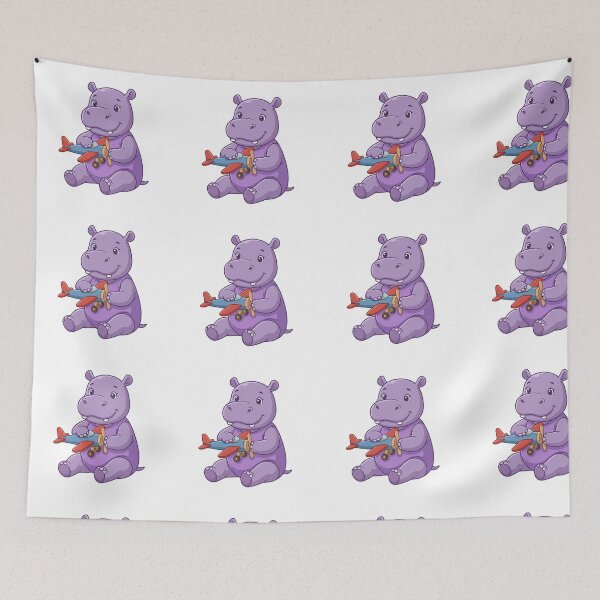 Item preview, Cute Purple Hippo Pilot with Toy Airplane Nursery Art designed and sold by KaleeDesigns.