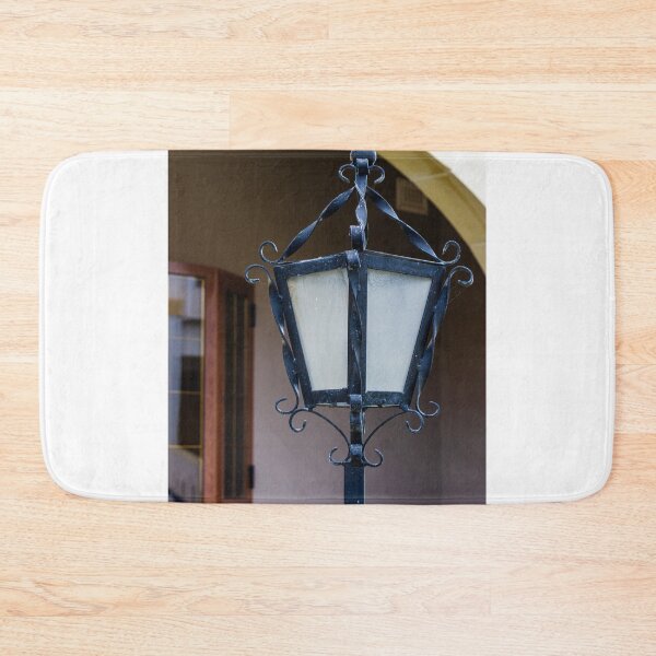 Item preview, Vintage Wrought Iron Lantern Street Lamp With Frosted Glass By Arched Entrance And Wooden Window designed and sold by Nmallia.