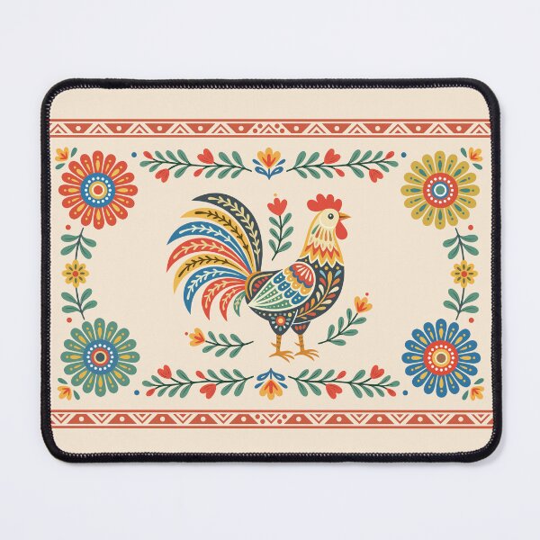 Item preview, Rooster Scandinavian Folk Art Print designed and sold by ZanyPaintbrush.