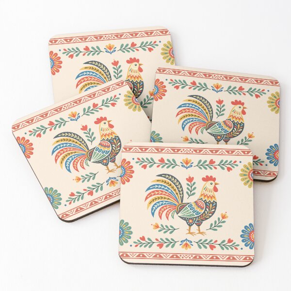 Item preview, Rooster Scandinavian Folk Art Print designed and sold by ZanyPaintbrush.