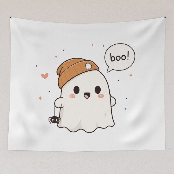 Item preview, Cute Beanie Ghost Saying Boo Funny Spooky Halloween Kawaii Ghost designed and sold by ucpstudio.
