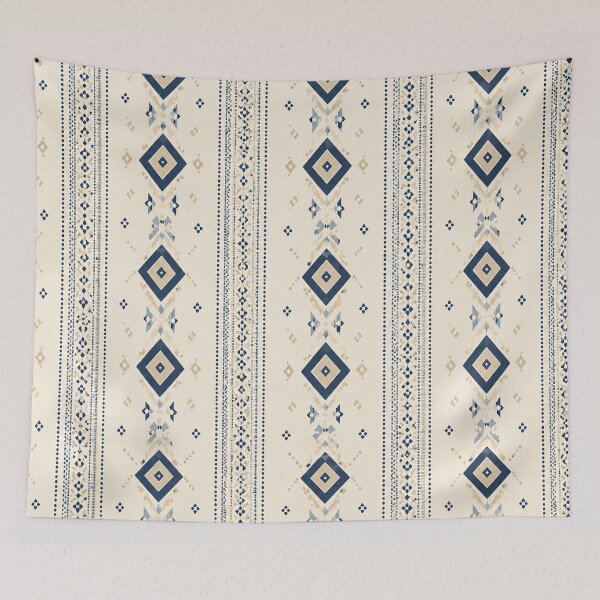 Item preview, Boho Geometric Aztec Stripe Pattern – Navy Blue & Beige designed and sold by Punch-E415.