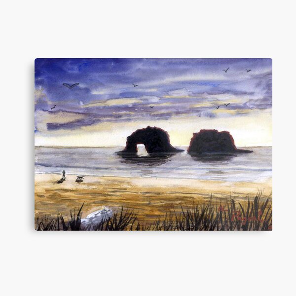 Twin Rocks, Rockaway Beach Oregon Watercolor Sketch Metal Print