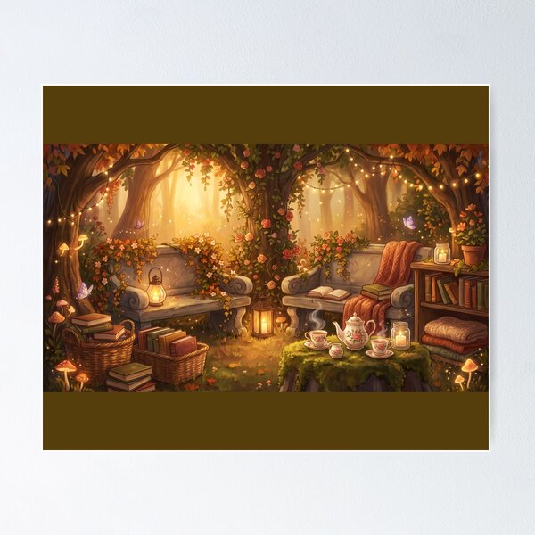 Item preview, Secret Garden Reading Nook | Cottagecore Floral Library Fantasy Print designed and sold by SebastianSpace.