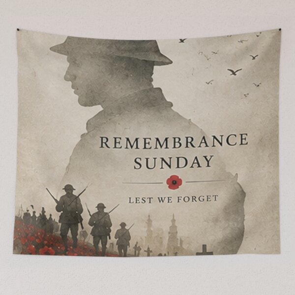 Item preview, Remembrance Sunday Soldiers and Poppy Field – Lest We Forget designed and sold by TeikunShop.