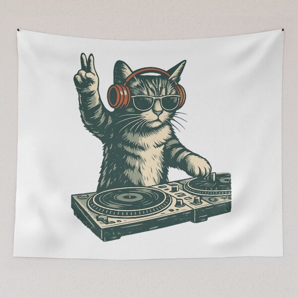 Item preview, DJ Cat Funny Graphic For Cat Lovers designed and sold by Thread&Fable.