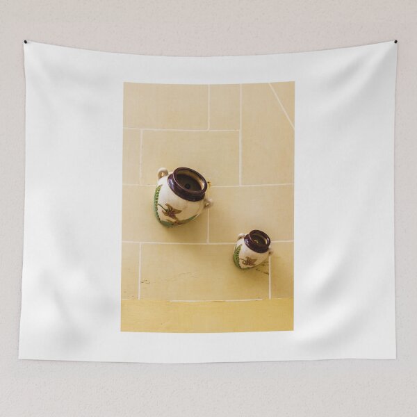 Item preview, Decorative Ceramic Pots Mounted on Beige Tiled Wall — Mediterranean Style Wall Decor designed and sold by Nmallia.
