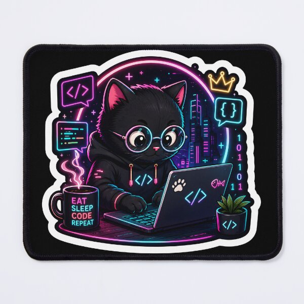 Item preview, Code Like a Boss Sticker | Cyberpunk Cat Programmer | Cute Developer Sticker | Coding Laptop Decal designed and sold by GenZStickerHub1.