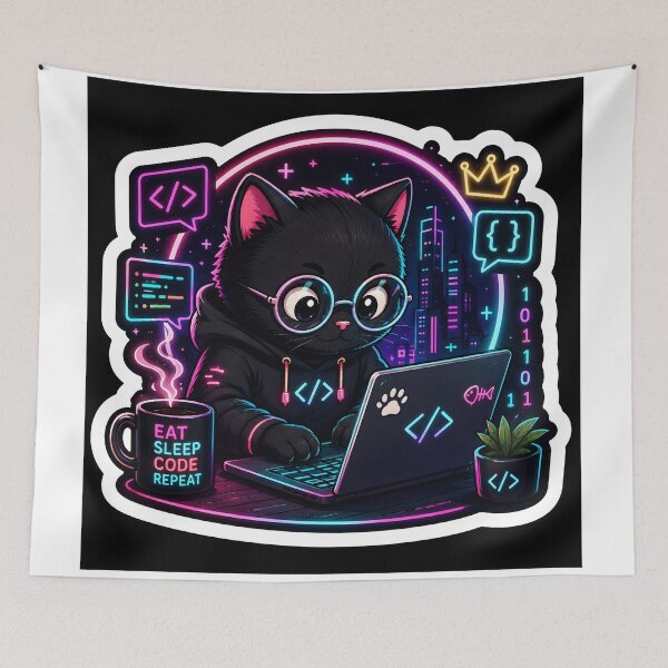 Item preview, Code Like a Boss Sticker | Cyberpunk Cat Programmer | Cute Developer Sticker | Coding Laptop Decal designed and sold by GenZStickerHub1.