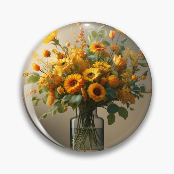 Item preview, Yellow and Orange Flower Bouquet in Glass Vase, Warm Floral Still Life designed and sold by NarjaShop.