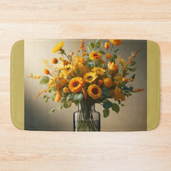 Item preview, Yellow and Orange Flower Bouquet in Glass Vase, Warm Floral Still Life designed and sold by NarjaShop.