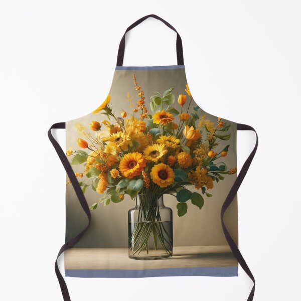 Item preview, Yellow and Orange Flower Bouquet in Glass Vase, Warm Floral Still Life designed and sold by NarjaShop.