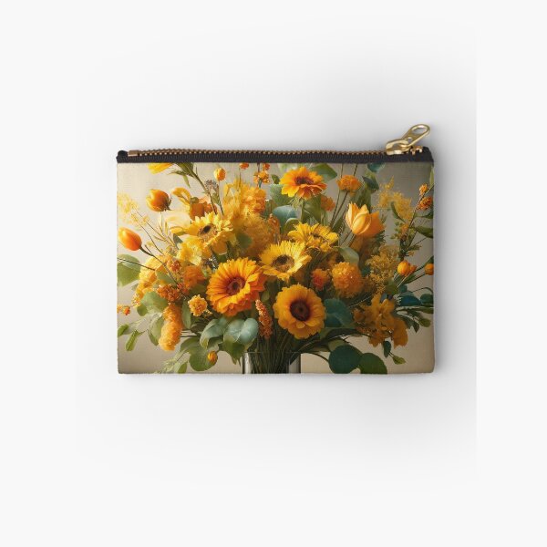 Item preview, Yellow and Orange Flower Bouquet in Glass Vase, Warm Floral Still Life designed and sold by NarjaShop.