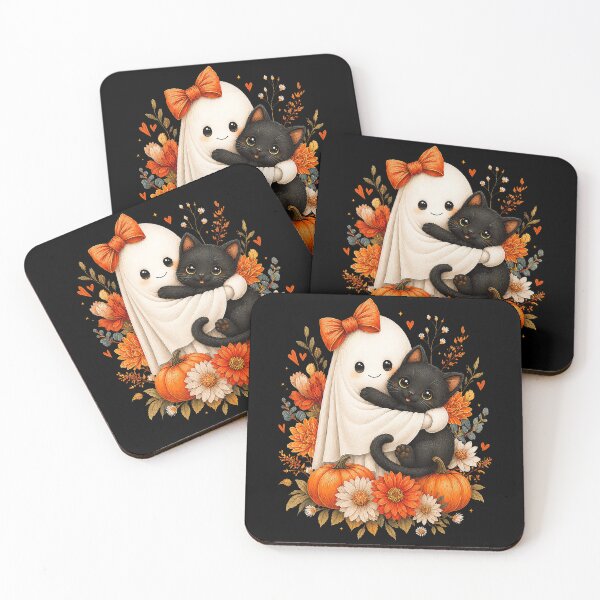 Item preview, Cute Ghost Cat Pumpkin Floral Bow Halloween designed and sold by Khescoiu.