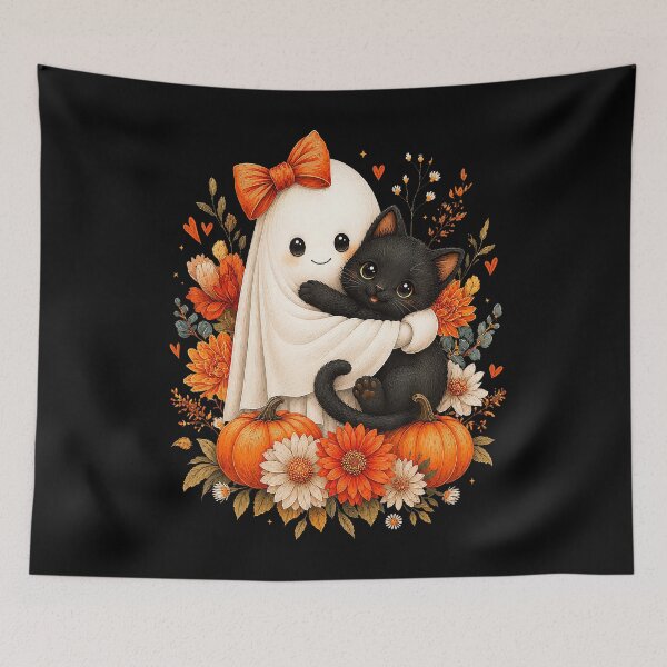 Item preview, Cute Ghost Cat Pumpkin Floral Bow Halloween designed and sold by Khescoiu.