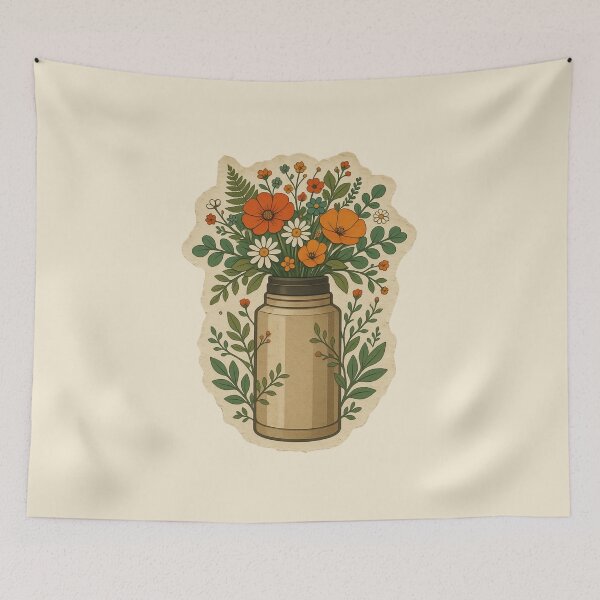 Item preview, Vintage Wildflower Bouquet in water bottel Illustration designed and sold by ITCHAWAWAA.