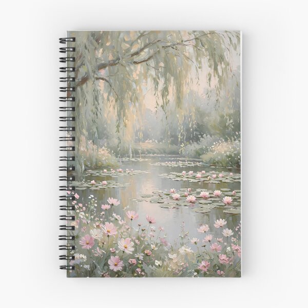 Item preview, Cosmos Wildflowers By Willow Pond - Pink Water Lily Painting designed and sold by Jozefin's Studio.