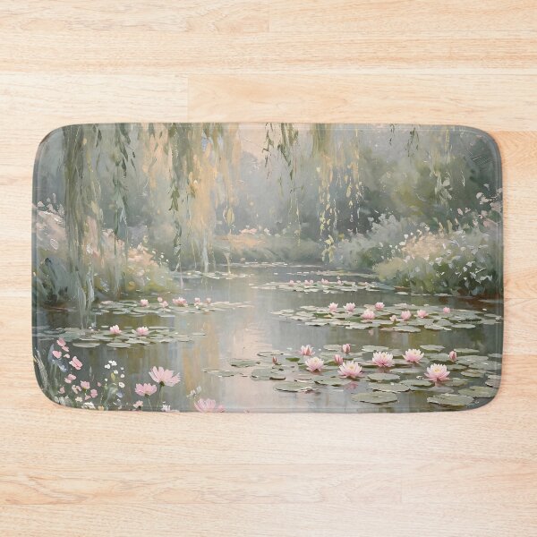 Item preview, Cosmos Wildflowers By Willow Pond - Pink Water Lily Painting designed and sold by Jozefin's Studio.