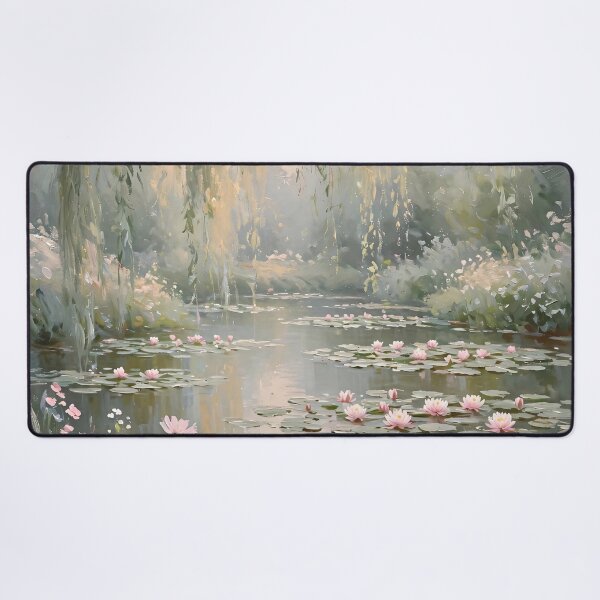 Item preview, Cosmos Wildflowers By Willow Pond - Pink Water Lily Painting designed and sold by Jozefin's Studio.