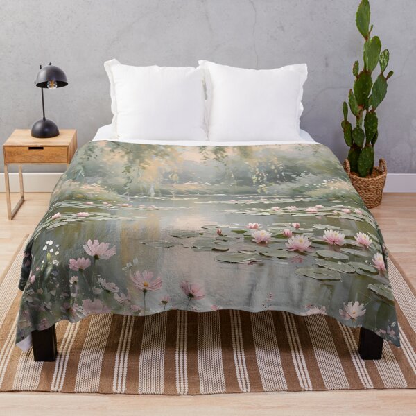 Item preview, Cosmos Wildflowers By Willow Pond - Pink Water Lily Painting designed and sold by Jozefin's Studio.