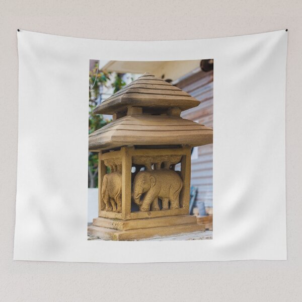 Item preview, Stone Lantern With Carved Elephant Motif Outdoor Asian Garden Ornament and Architectural Sculpture designed and sold by Nmallia.