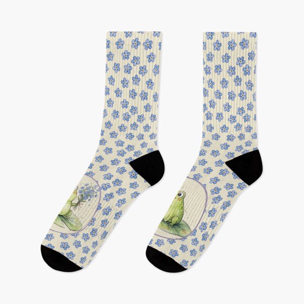 Item preview, Cute Watercolor Frog holding Blue Forget Me Not Flowers designed and sold by chriswo-design.