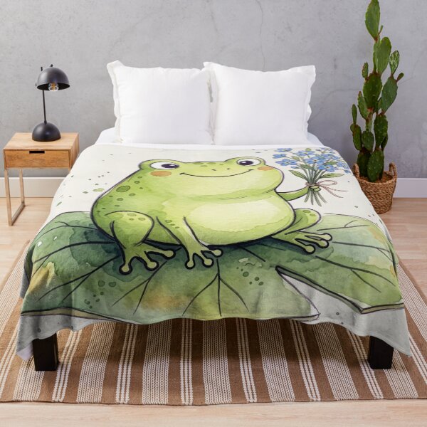 Item preview, Cute Watercolor Frog holding Blue Forget Me Not Flowers designed and sold by chriswo-design.