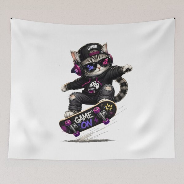 Item preview, Gamer Cat Skateboard – Cool Gaming Kitten designed and sold by teeNova Wear.