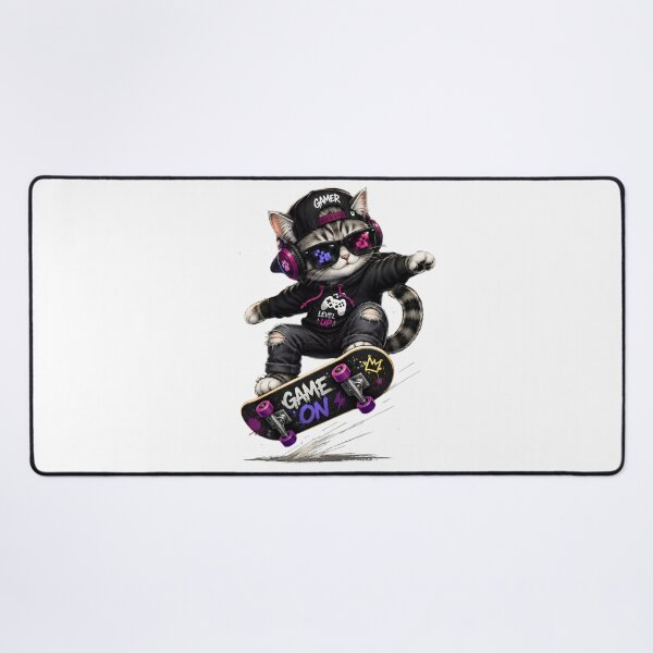 Item preview, Gamer Cat Skateboard – Cool Gaming Kitten designed and sold by teeNova Wear.