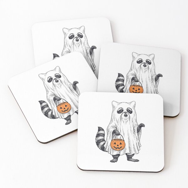 Item preview, Ghost Raccoon Trick or Treat - Raccoon wearing ghost costume designed and sold by Steele-Art.