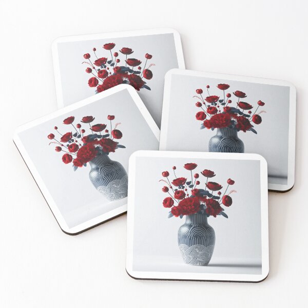 Item preview, Red Flowers in Patterned Vase, Modern Floral Art designed and sold by NarjaShop.