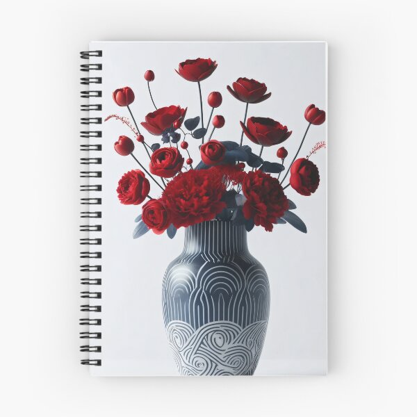 Item preview, Red Flowers in Patterned Vase, Modern Floral Art designed and sold by NarjaShop.