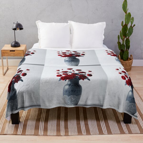 Item preview, Red Flowers in Patterned Vase, Modern Floral Art designed and sold by NarjaShop.