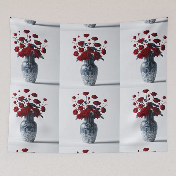 Item preview, Red Flowers in Patterned Vase, Modern Floral Art designed and sold by NarjaShop.