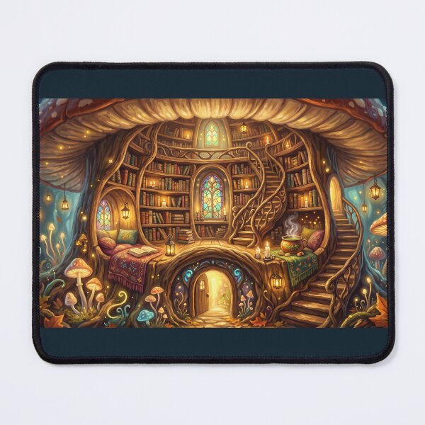 Item preview, Giant Mushroom Library | Whimsical Fantasy Cottagecore Book Art designed and sold by SebastianSpace.
